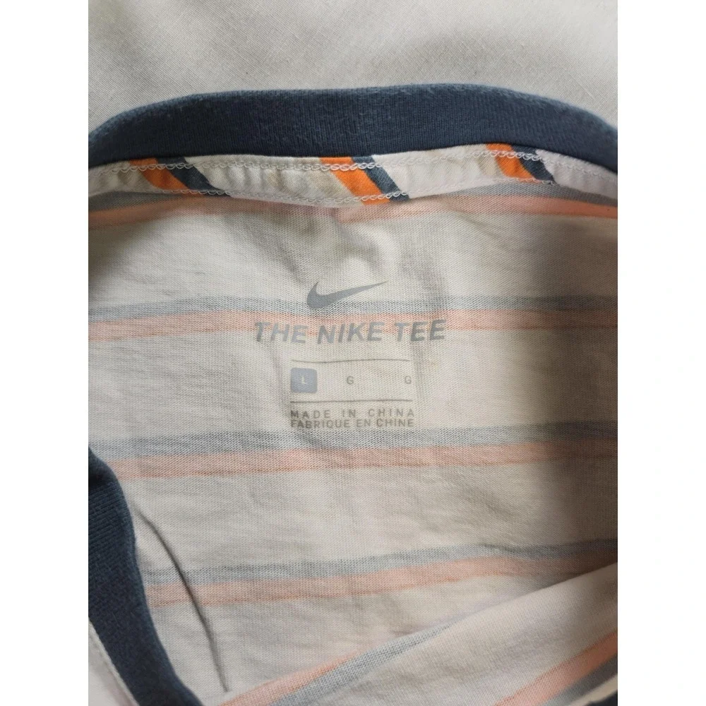 Nike Shirt Mens Large White Orange Blue Stripe Swoosh The Nike Tee‎